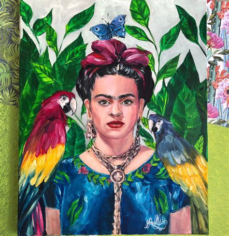 Frida Kahlo With Parrots Original Oil Painting Unique T Etsy