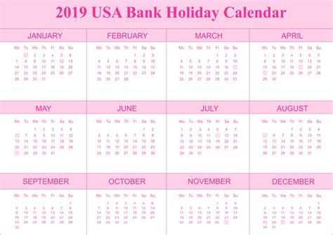 2019 Usa Bank Holidays 2019calendar 2019holidayscalendar