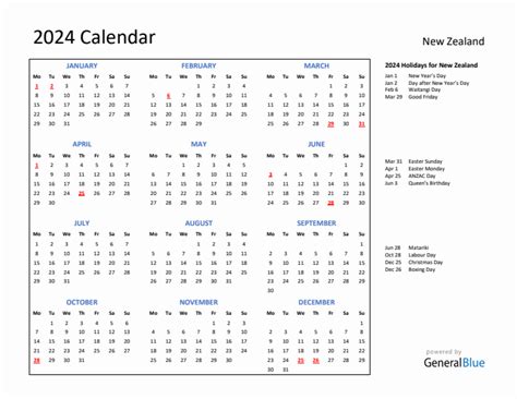2024 New Zealand Calendar With Holidays