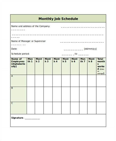9 Job Schedule Templates Free Sample Example Format Download Free