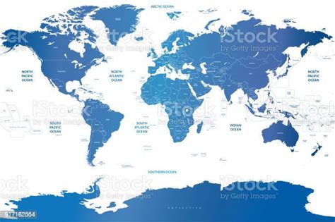 High Detailed Vector World Map With Country Names And Borders Stock