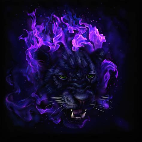 Panther Head In Flames Painting By Marcin Moderski Pixels