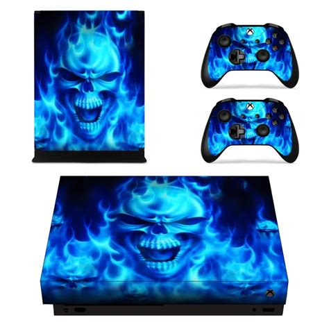 Blue Flame Skull Vinyl Sticker Skin Decal For Xbox One X Console Two