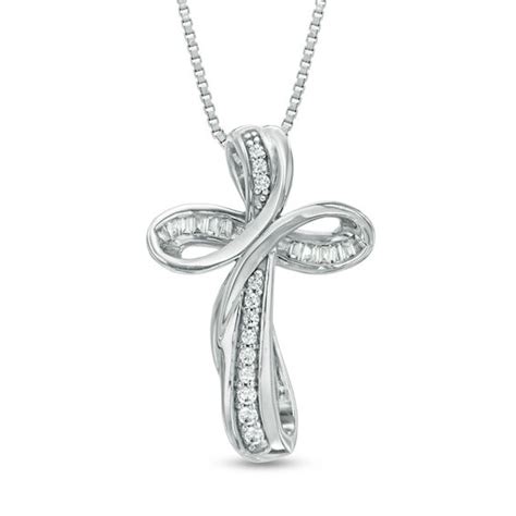 Add an air of style to your look with a beautiful diamond necklace from zales®. 1/10 CT. T.W. Diamond Looped Cross Pendant in Sterling ...