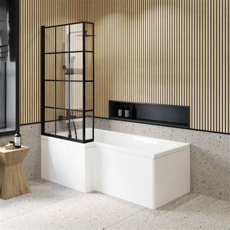 Zurich Matt Black Crittall L Shaped Bath Screen 800mm