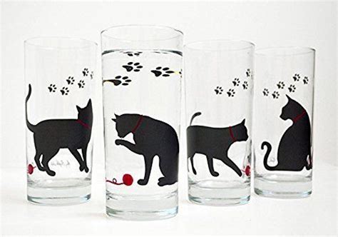 Cat Glassware Set Of 4 Painted Glasses For The Cat Lover Kitty Cat Glasses Black Cat