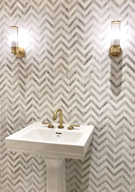 Grey Chevron Bathroom Tiles With Gold Accessories Chevron Bathroom
