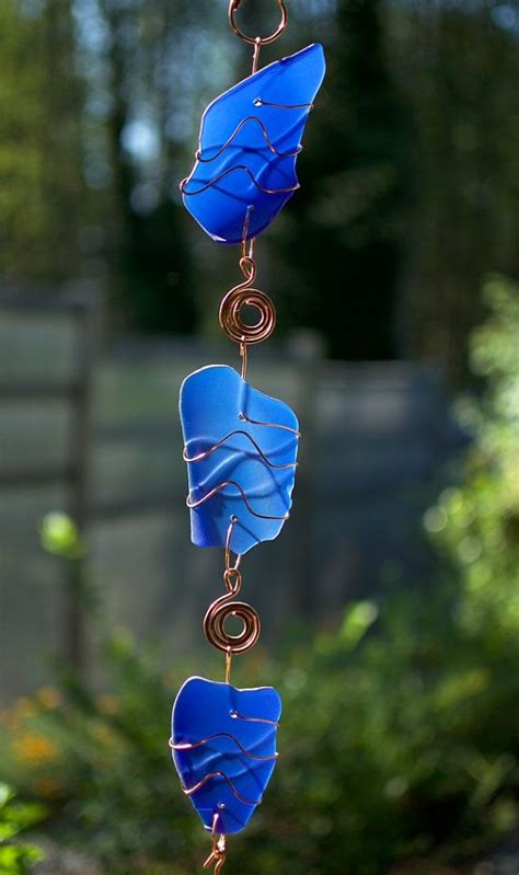 Wind Chimes Blue Sea Glass Sun Catcher With Large Copper Chimes Beach Glass Stained Glass