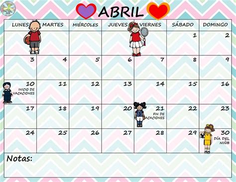 Calendario Mes De Abril