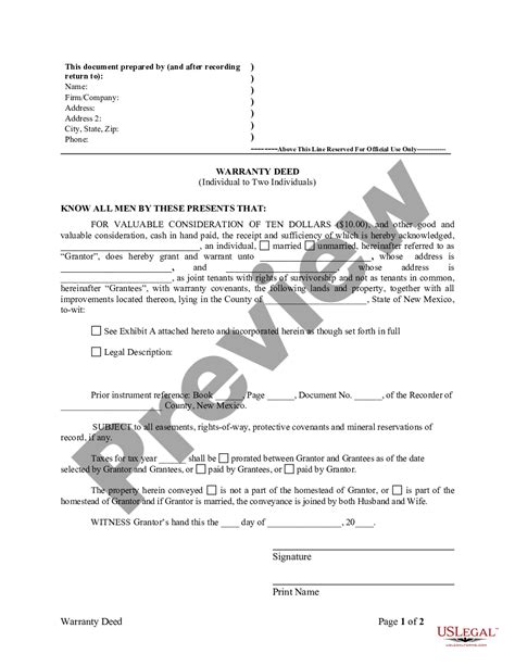 New Mexico Warranty Deed Warranty Deed Joint Tenants Us Legal Forms
