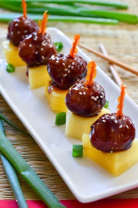If we didn't have to share a flat. Luau Appetizer - Teriyaki Meatballs. | Serve skewered with pineapple. It's like a Hawaiian party ...