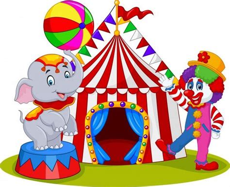 Elefante de circo com uma bola listrada fica Vetor Premium ตวตลก