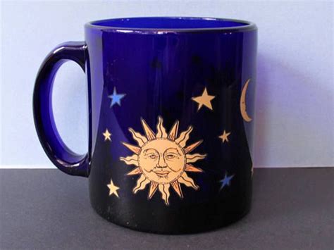 Libbey Cobalt Blue Celestial Sun Mug Vintage Large Sun Moon Stars
