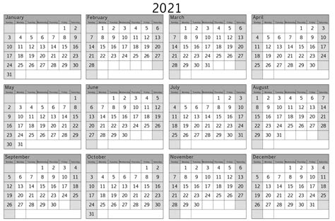Yearly Calendar With Notes 2021 Editable Template Set