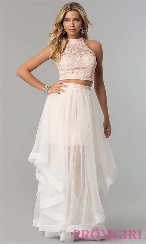 Two Piece Tiered Skirt Long Prom Dress With Lace Lace Dress Long
