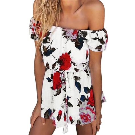 New Design Women Summer Beach Floral Prints Jumpsuit Clubwear Bodycon Playsuit Romper In