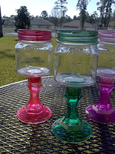 Mason Jar Wine Glass Colored Glass Shimmer Colors One Etsy Wine