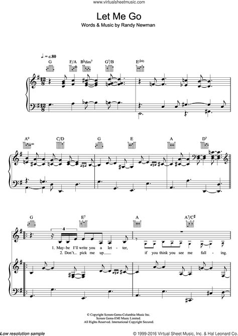 Want the letter notes for a song and want to play it on the piano / keyboard, this is the place. Newman - Let Me Go sheet music for voice, piano or guitar PDF