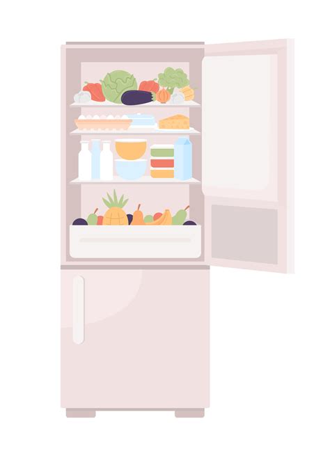Abierto Refrigerador Lleno Con Sano Comida Semi Plano Color Vector