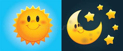 Sol Y Luna De La Historieta Ilustración Del Vector Ilustración De