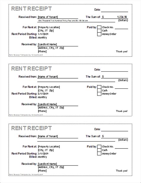 Free Rent Receipt Template Excel Printable Templates
