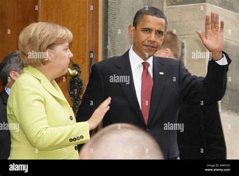 Us President Barack Obama R And German Chancellor Angela Merkel Cdu