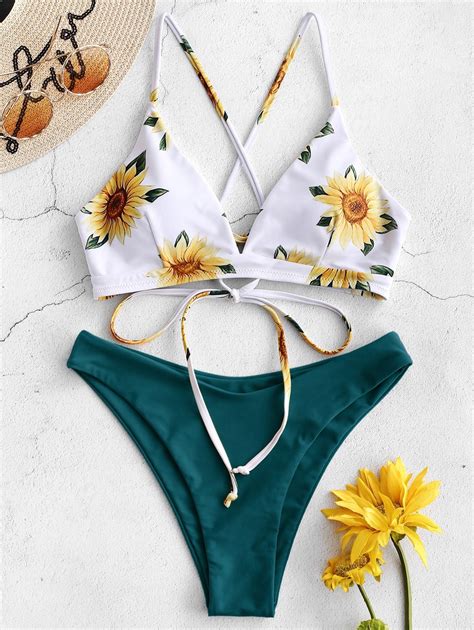 Sunflower Printed Bikini Set Sexy Swimwear Women 2020 Push Up Padded
