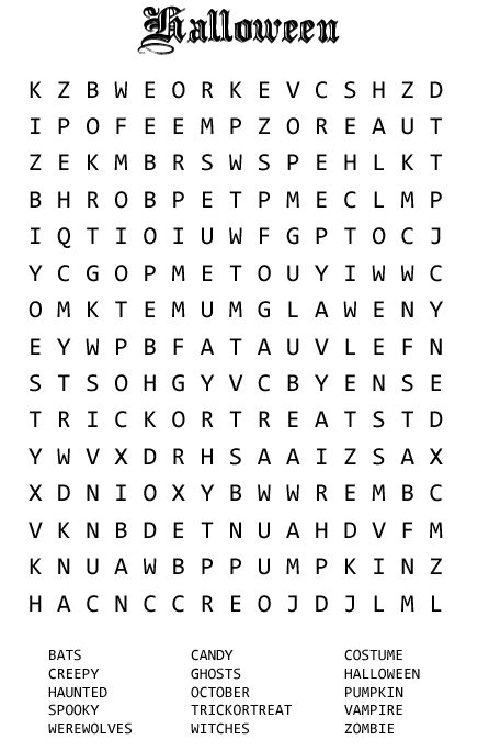 Halloween Word Search Wizarding Times October 2012