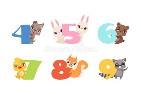 Numbers And Cute Animals Set Birthday Anniversary Numbers With Dog