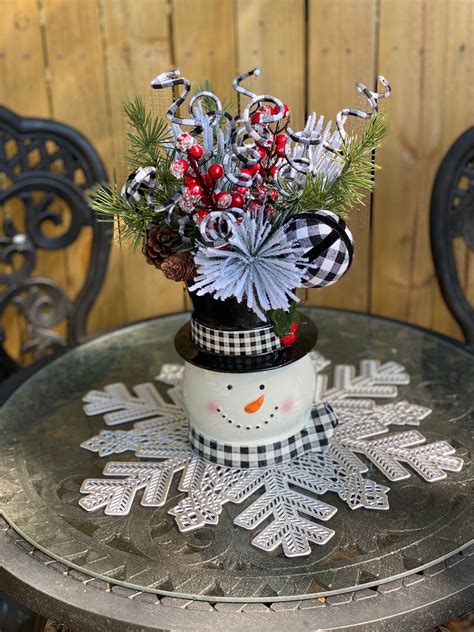 Snowman Centerpiece Whimsical Arrangement Holiday Table Etsy