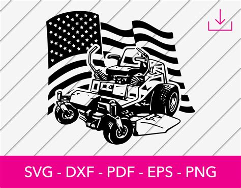 Zero Turn Lawnmower Svg Lawn Mower And American Flag Svg Silhouette