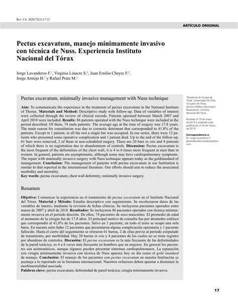 PDF Pectus excavatum manejo mínimamente invasivo con técnica de Nuss
