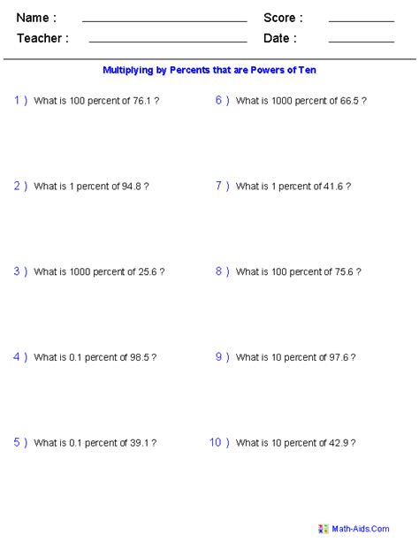 Solving Percent Problems Worksheets