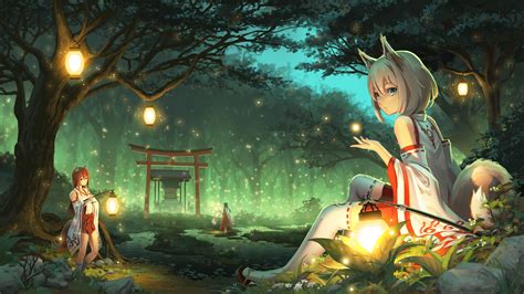 Wallpaper Forest Anime Girls Kitsunemimi Jungle Mythology
