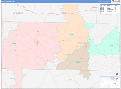 Douglas County Mo Wall Map Color Cast Style By Marketmaps