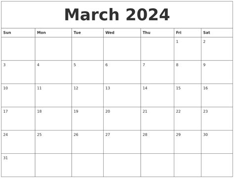 March 2024 Printable Daily Calendar