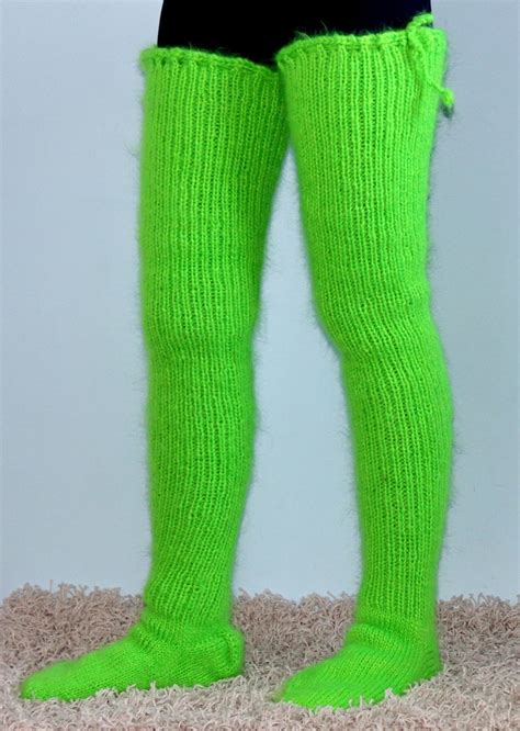 Long Mohair Socks Fuzzy Hand Knit Stockings Thick Fluffy Leg Etsy