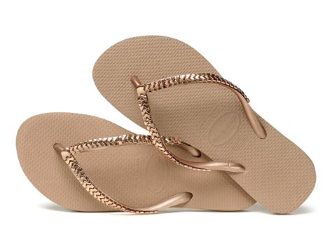 havaianas flip flops with metallic pink gold straps slim metal grega rose gold