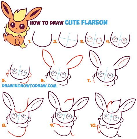 How To Draw Flareon In Cute Kawaii Chibi Baby Style