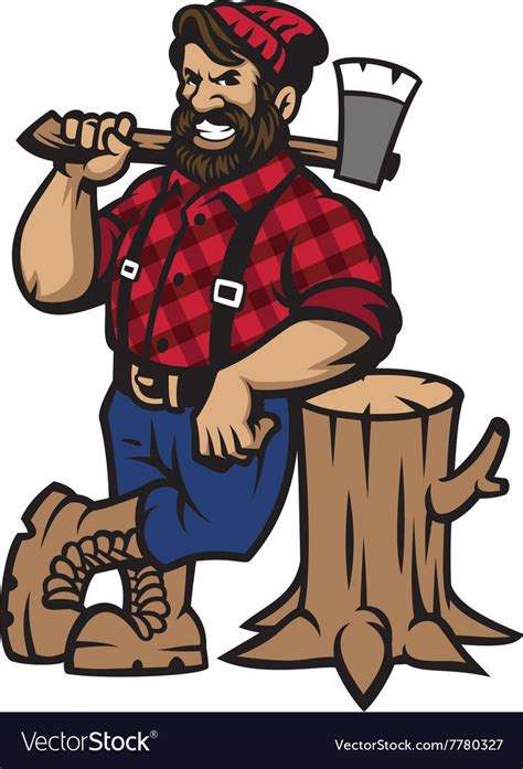 Lumberjack Lean On The Wood Log Royalty Free Vector Image Paul Bunyan Pop Characters Cartoon