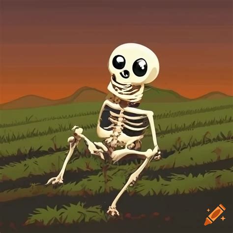 Cartoon Skeleton Sitting In A Field On Craiyon