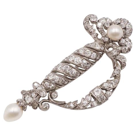 Fine Edwardian Natural Pearl And Diamond Necklace Brooch At 1stdibs