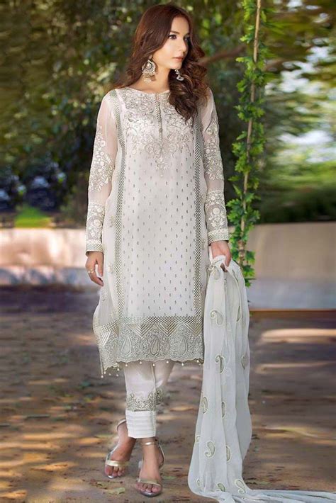 Faux Georgette Pakistani Suit In White Colour Pakistani Dresses