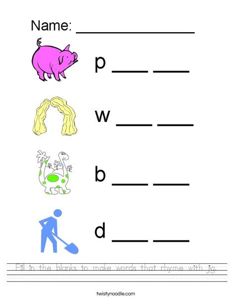 Fill in with the correct forms of the verbs in brackets. Fill in the blanks to make words that rhyme with jig ...