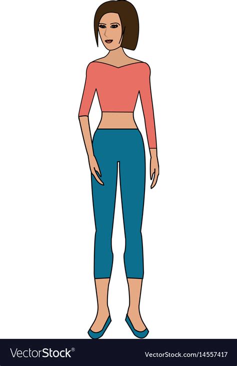 Color Image Cartoon Full Body Woman With Pants And