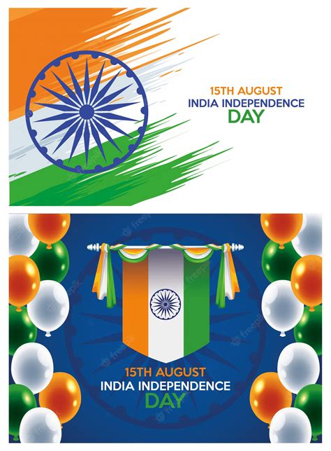 Premium Vector India Independence Day Celebration With Flags And Set