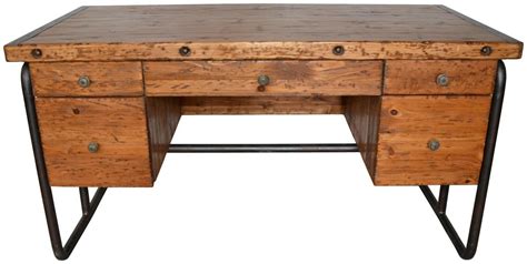 56 Wide Desk Office Modern Solid Old Pine Wood Metal Great Details Spectacular Ebay