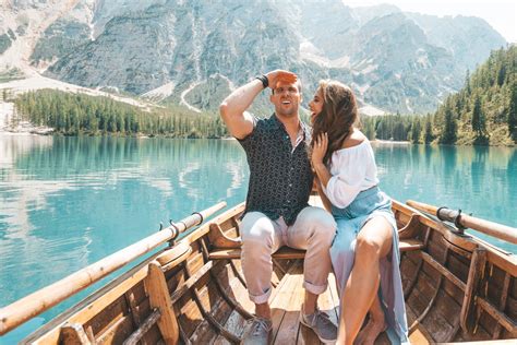 Summer Italian Dolomites Engagement Lago Di Braies Italy She Lives