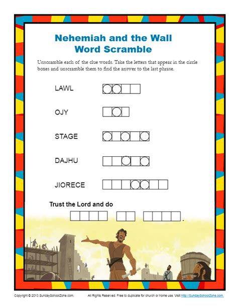 Nehemiah And The Wall Word Scramble Childrens Bible Activities