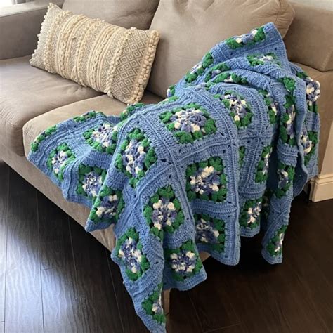 Granny Square Afghan Crochet Throw Blanket D Roses Cottagecore X
